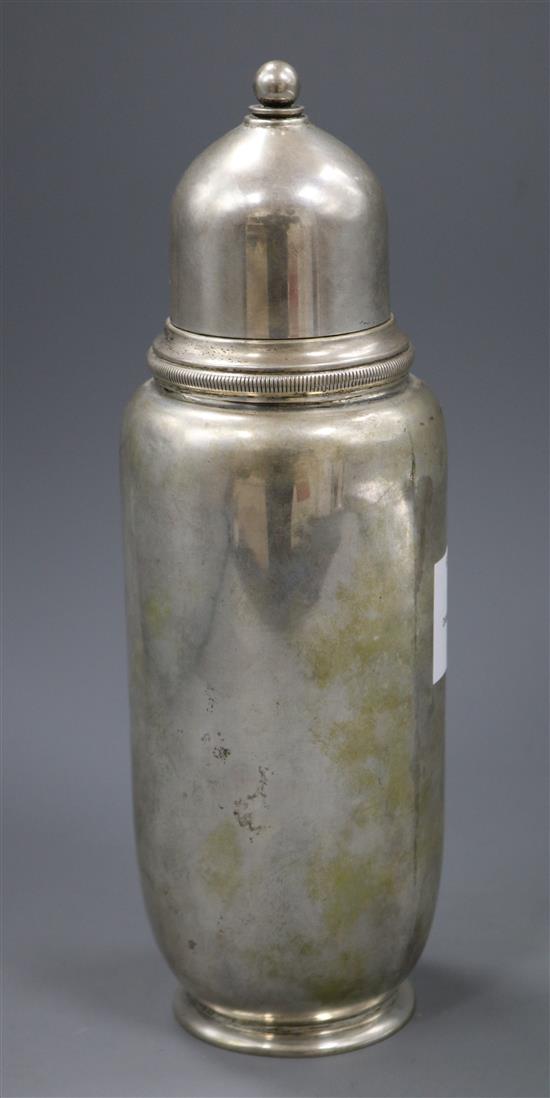 A 1930s Danish white metal cocktail shaker, gross 13 oz.